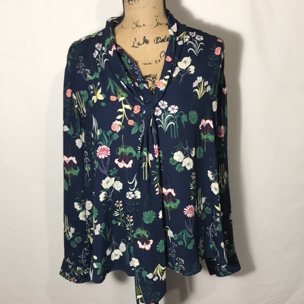 Loft Blue Floral Blouse Size Medium